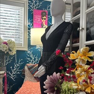 Mustard Seed Black Lace V-Neck Peplum Blouse